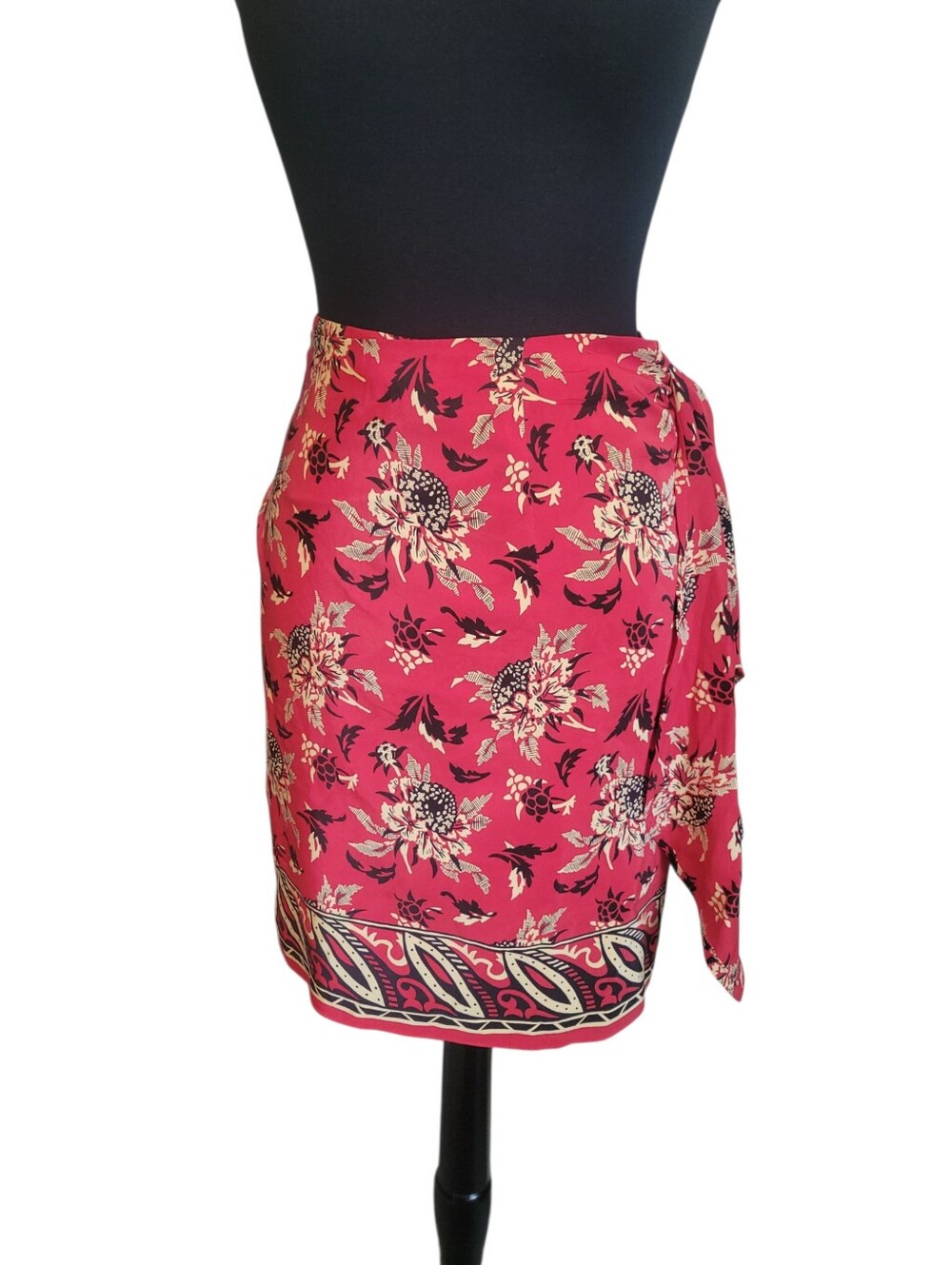 Vintage 90s Donna Karan Jeans Silk Wrap Skirt L Floral Boho Fall Scarf Print Y2K